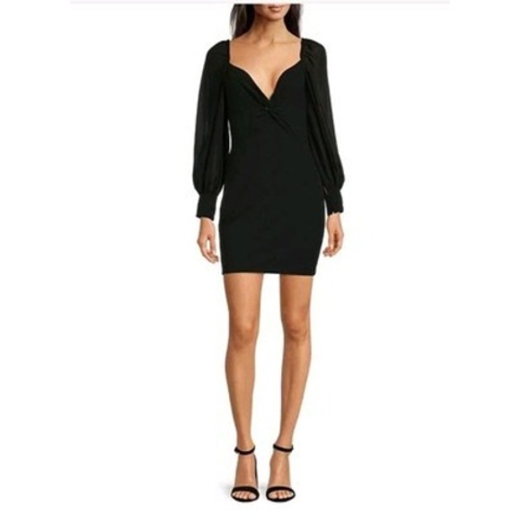 Belle Badgley Mischka Dresses & Skirts - Belle Badgley Mischka Black Twist Front Chiffon Sleeve‎ Mini Dress Size 4 LBD